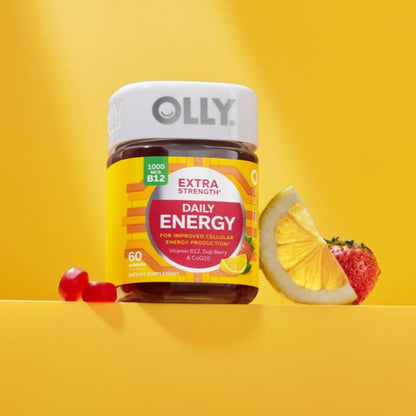 OLLY Extra Strength Daily Energy Gummy, Caffeine Free, 1000mcg Vitamin B12, CoQ10