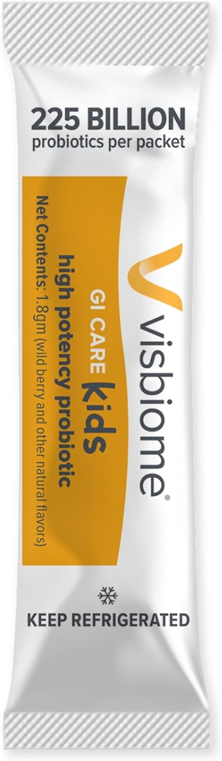 Visbiome® GI Care Kids Probiotic, 225B CFU, Wild Berry, 30 Packets | Original De Simone Formulation®, Multi-Strain, Refrigerated Probiotics, Low FODMAP Certified, Dye-Free, Made in USA