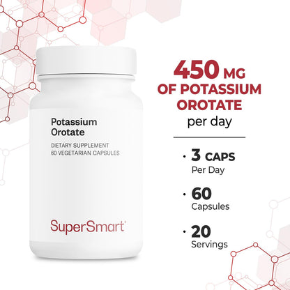 SuperSmart Potassium Orotate Supplement 450mg per Day (Enhanced Absorption) - Potassium with Orotic Acid | Non-GMO & Gluten Free - 60 Vegetarian Capsules