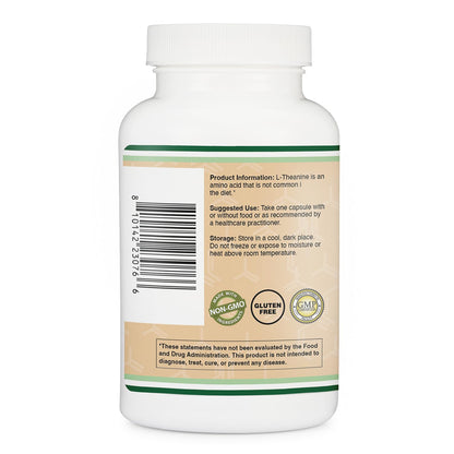 L-Theanine 200mg Double Strength - Supports Health Sleep Response and Relaxation - 120 Capsules (Third Party Tested, Gluten Free) by Double Wood