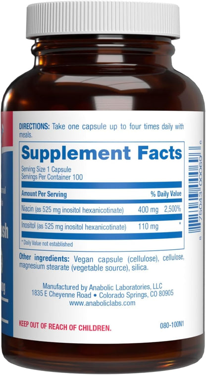 High Absorption Vitamin B3 Niacin Flush Free - Clinical Formula Flush Free Niacin Supplement from Inositol Hexanicotinate for Heart Skin & Nerve Support - Vegan Non-GMO Made in The USA - 100 Servings