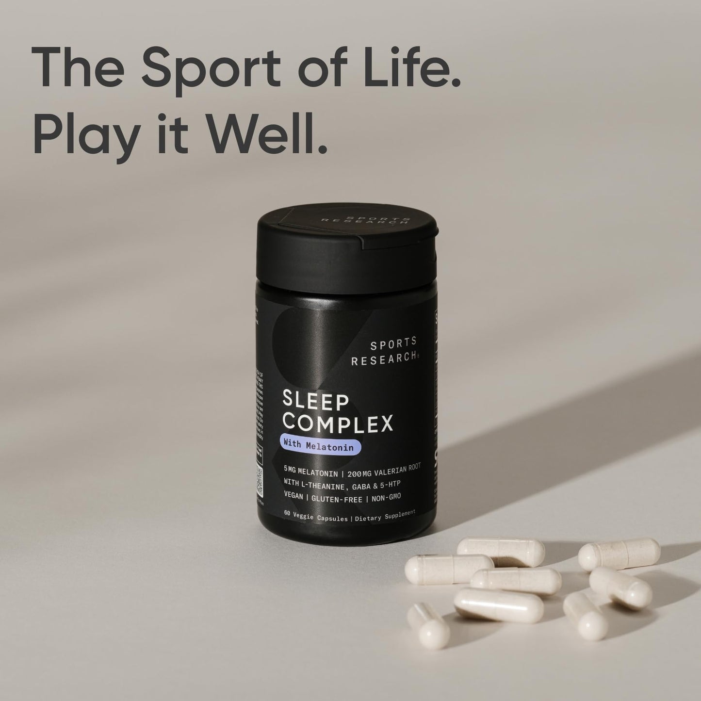 Sports Research® Sleep Complex- Melatonin-Free Vegan Capsules - with Valerian Root, GABA, L-Theanine, Magnesium & 5-HTP - 30 Servings