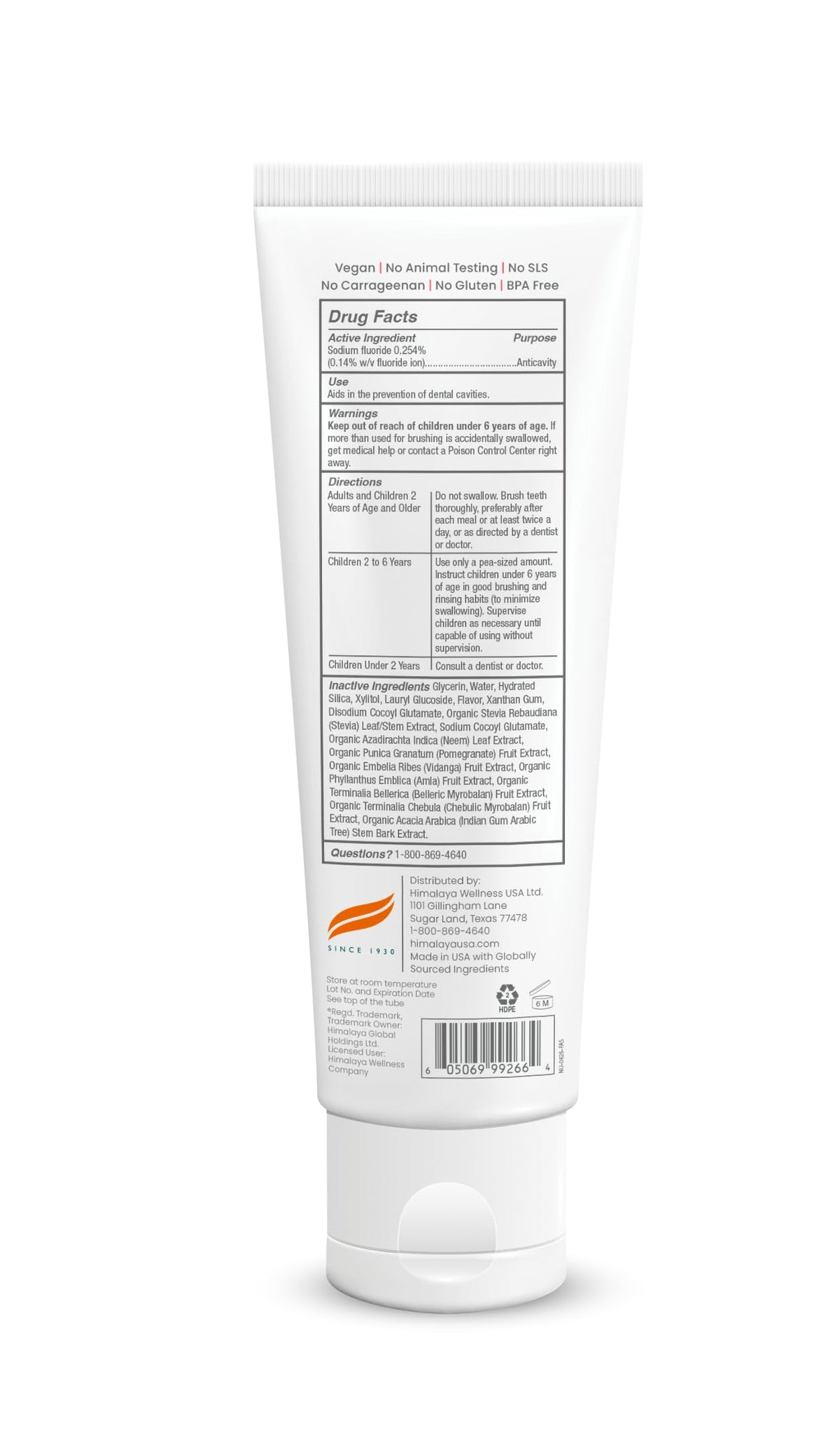 Himalaya Botanique Anticavity Fluoride Toothpaste, Fluoride with Multi-Benefit Support, Fights Cavities, Strengthens Enamel, Promotes Remineralization, Mint Flavor, 4 oz.