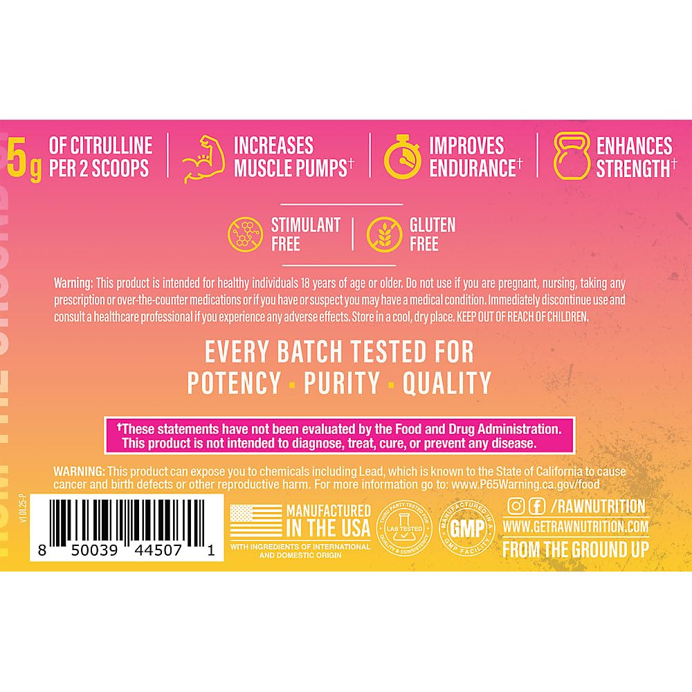 RAW Pump Stim Free Pre Workout (Watermelon) - Non-Stimulant Pre Workout Supplement Powder Nitric Oxide Booster - Pre Workout Supplements Drink for During Workout - 40 Servings
