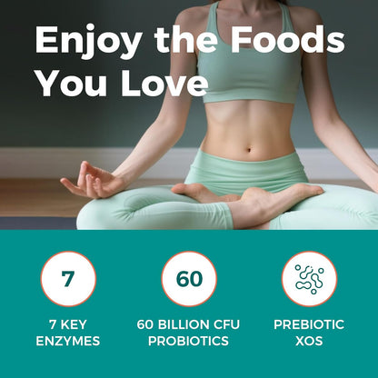 NewRhythm Digestive Enzymes 490 mg, with Probiotics & Prebiotic, Plant Based, 7 Key Enzymes, Digestion, Nutrient Absorption, Protease Amylase & Lipase, 120 Vegan Capsules