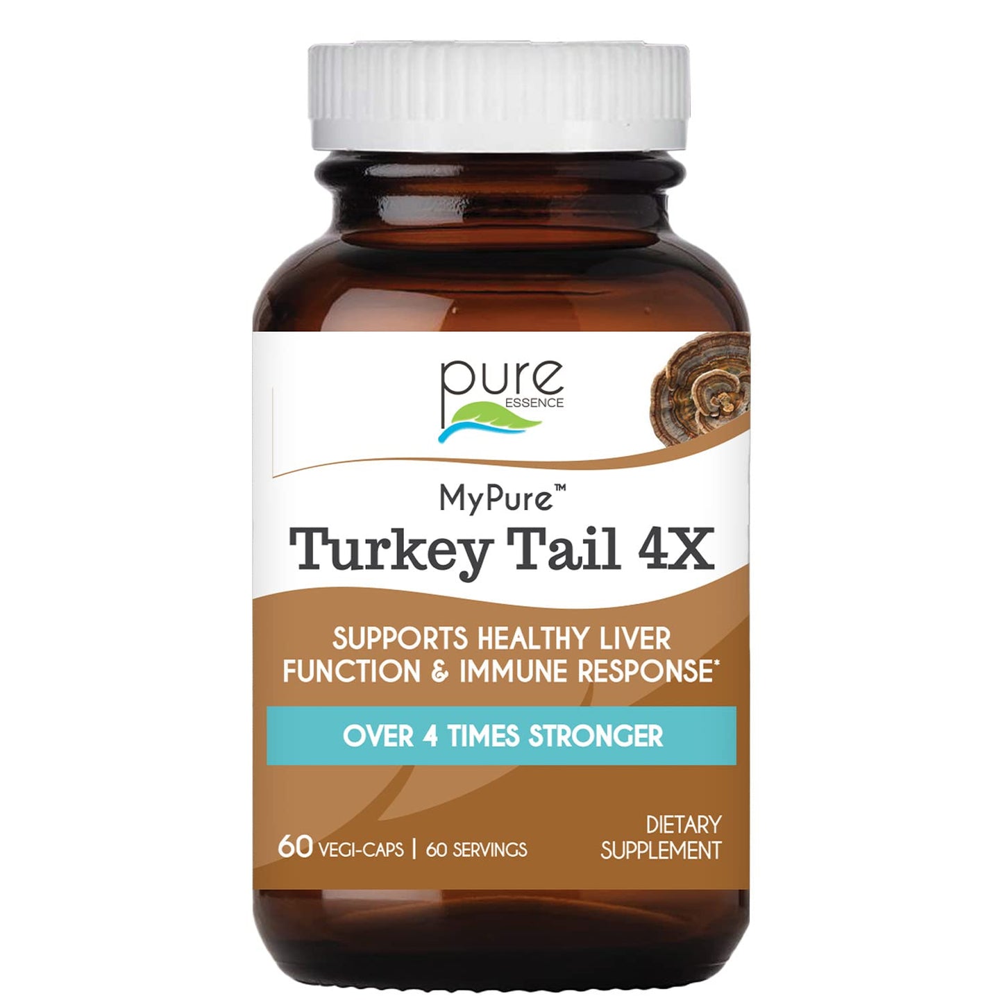 PURE ESSENCE LABS Organic Turkey Tail 4X Mushroom Extract, Vegan Mushrooms Supplement for Immune Building, 30 Capsules
