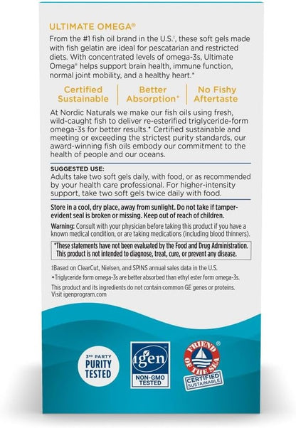 Nordic Naturals Ultimate Omega Fish Gelatin Lemon 1280mg EPA&DHA - 60 Count | Fish gelatin soft gels - pescatarian-friendly. EPA+DHA for brain & heart health. Non-GMO, Lemon flavor, 30 servings