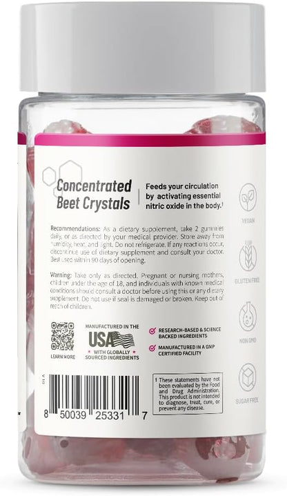 Snap Supplements Nitric Oxide Beet Root Gummies, Cherry, 60 Count (2-Pack) | Sugar Free, For Men & Women, Heart Health & Circulation, Organic Beetroot Extract, Natural Energy, B12, Beets Gummies