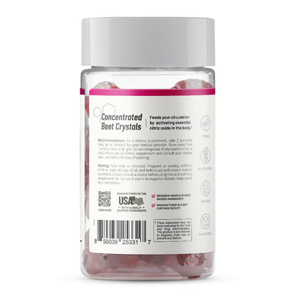 Snap Supplements Nitric Oxide Beet Root Gummies, Cherry, 60 Count (2-Pack) | Sugar Free, For Men & Women, Heart Health & Circulation, Organic Beetroot Extract, Natural Energy, B12, Beets Gummies