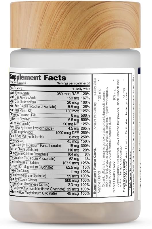 Snap Supplements Men's Daily Multivitamins, 60 Capsules, 30-Day Supply | Daily Vitamins & Minerals for Men - Vitamin D, B12, Zinc, Herbs & Vitamin C for Energy & Immune Support, Multivitamin for Men