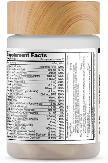 Snap Supplements Men's Daily Multivitamins, 60 Capsules, 30-Day Supply | Daily Vitamins & Minerals for Men - Vitamin D, B12, Zinc, Herbs & Vitamin C for Energy & Immune Support, Multivitamin for Men