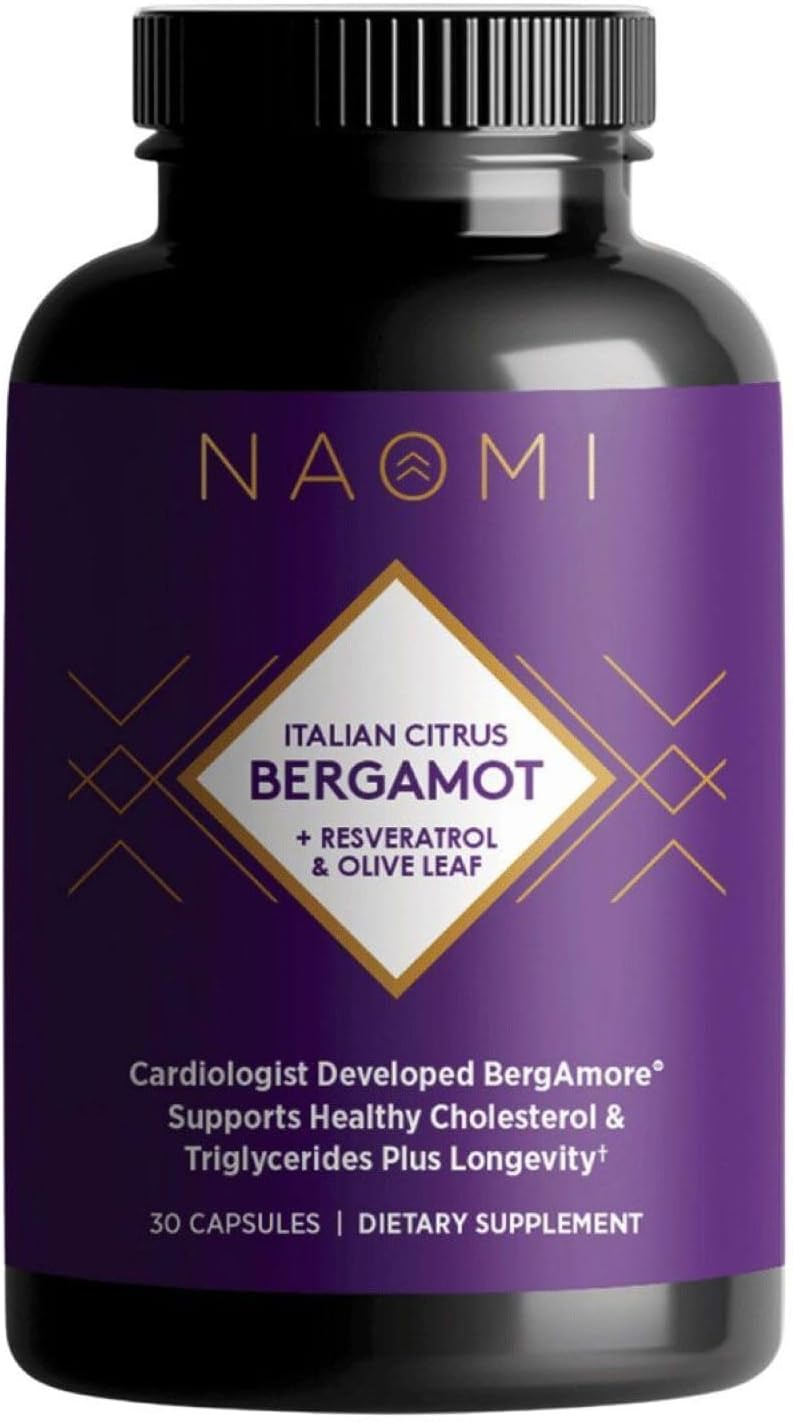 NAOMI Italian Citrus Bergamot 500mg with Resveratrol - Supports Healthy Cholesterol & Triglyceride Levels Already in Normal Range - Patented BergAmore® Extract, 7 Key Polyphenols, 30-Day Supply
