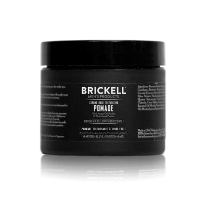 Brickell Men's Products Strong Hold Texturizing Pomade For Men, Pliable Hair Styling Fiber Pomade, With Hydrolyzed Proteins, Argan Oil, and Kaolin, 2 Ounce, Scented