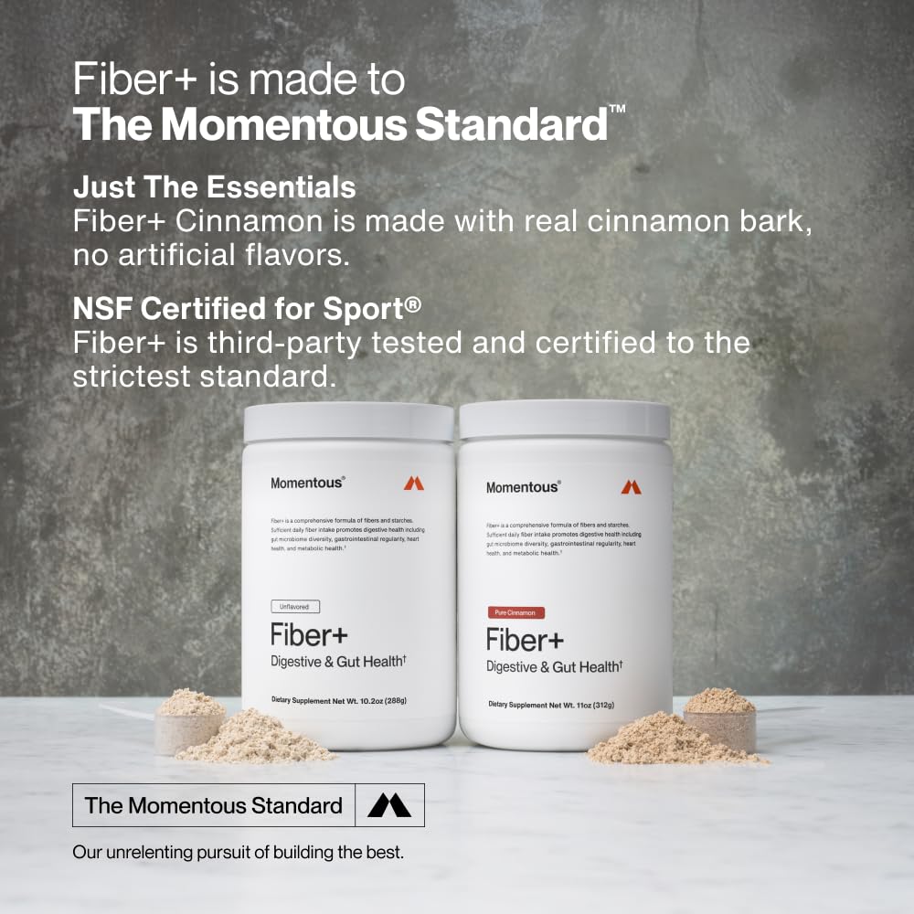 Momentous Fiber+ - Daily Multi-Source Fiber Psyllium Husk Powder - Soluble & Insoluble Prebiotic Blend to Support Nutrient Absorption - NSF Certified for Sport - 30 Servings - Unflavored