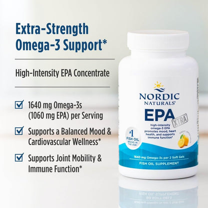 Nordic Naturals EPA Xtra, Lemon - 90 Soft Gels - 1640 mg Omega-3 - High-Intensity EPA Formula for Positive Mood, Heart Health & Healthy Immunity - Non-GMO - 45 Servings | Supports mood, heart & immune health. High-intensity EPA formula. Non-GMO. Lemon fla