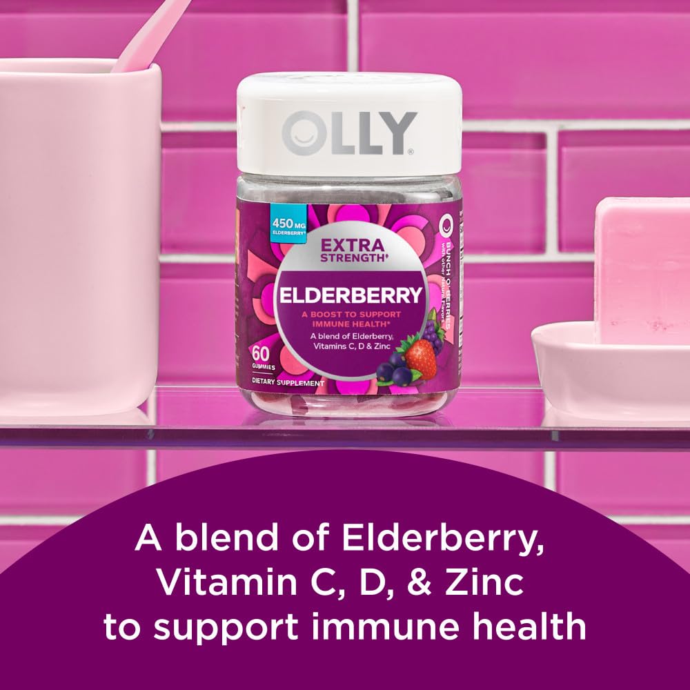 OLLY Extra Strength Elderberry Gummies, Immune Support, 450mg Elderberry, Vitamin C