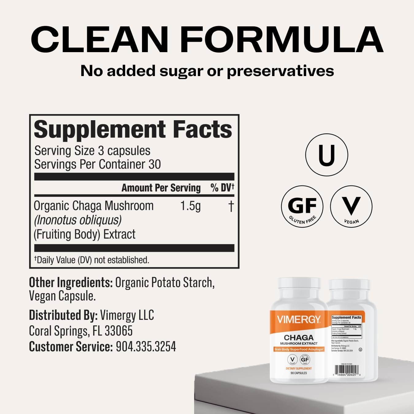 Vimergy Chaga Capsules – Superfood Cellular Support* – Cardiovascular Health Benefits* – Kosher, Vegan, Gluten-Free – 90 Capsules