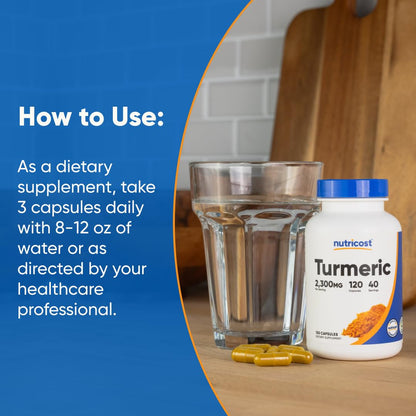 Nutricost Turmeric Curcumin with BioPerine and 95% Curcuminoids, 2300mg, 120 Capsules, Veggie Capsules, 767mg Per Cap, 40 Servings, Gluten Free, Non-GMO