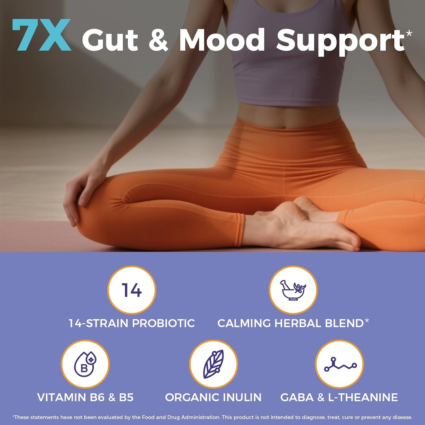 NewRhythm Mood Probiotics 50 Billion CFU, 14 Strains | Lactobacillus Helveticus, Prebiotic, Ashwagandha, GABA, L-Theanine, Vitamin B6 B5, Digestive & Mood Support, 30 Capsules