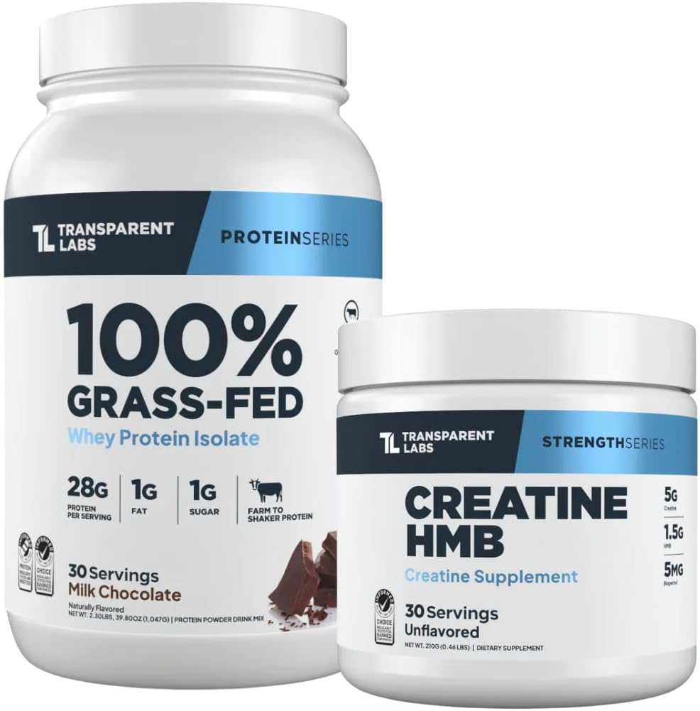 Transparent Labs Grass-Fed Whey Protein Isolate, Milk Chocolate, Creatine HMB, Unflavored - 30 Servings