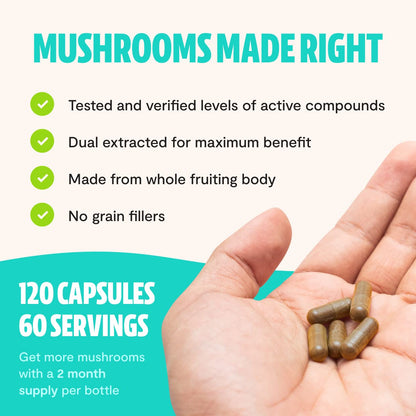 FreshCap Ultimate Mushroom Complex - Lions Mane, Reishi, Cordyceps, Chaga, Turkey Tail
