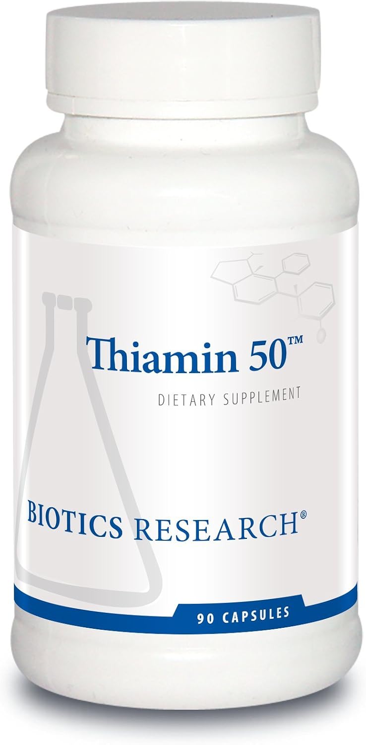 BIOTICS RESEARCH Thiamin 50™ – High Potency Vitamin B1, 50 mg, Energy Production, Metabolic Support, Cardiovascular Health, Brain Health. 90 Capsules
