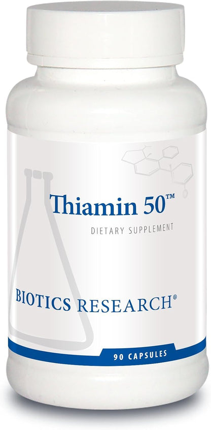 BIOTICS RESEARCH Thiamin 50™ – High Potency Vitamin B1, 50 mg, Energy Production, Metabolic Support, Cardiovascular Health, Brain Health. 90 Capsules