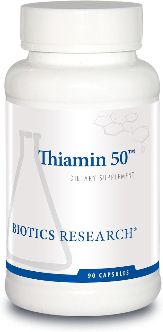 BIOTICS RESEARCH Thiamin 50™ – High Potency Vitamin B1, 50 mg, Energy Production, Metabolic Support, Cardiovascular Health, Brain Health. 90 Capsules