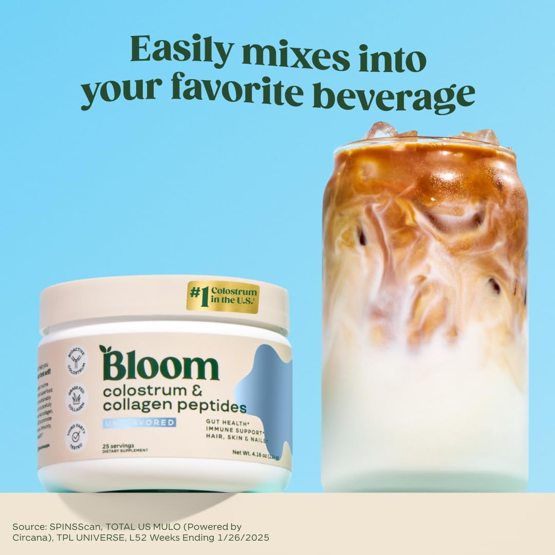 Bloom Nutrition Bovine Colostrum Powder, Strawberries & Cream, 25 Servings | Gut Health, Immune Support, Hair Growth & Beauty Supplement, Gluten Free, Sugar Free