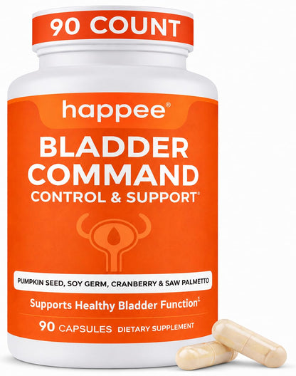 Happee Bladder Control Supplement for Women & Men - Pumpkin Seed Extract, Soy Germ, Saw Palmetto & Cranberry Blend - Bladder Support for Urinary Frequency, Leaks & Urgency - 60 Capsules