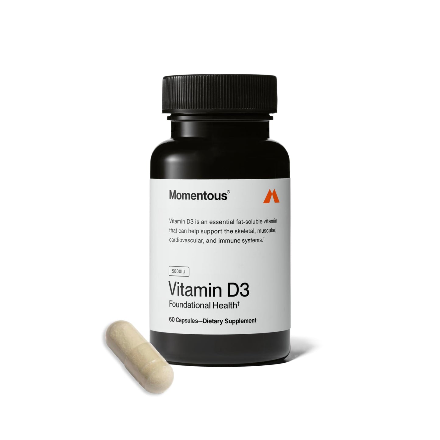 Momentous Vitamin D3 Supplement - 5,000 IU Capsules for Foundational Health Support - NSF Certified for Sport - Gluten Free - 60 Servings