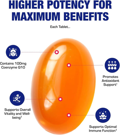 High Absorption CoQ10 100mg Softgels - Clinical Formula Coenzyme Q10 100mg for Skin Heart Energy Antioxidant and Brain Support - Easy to Swallow - Made in The USA in cGMP Facilities - 60 Servings
