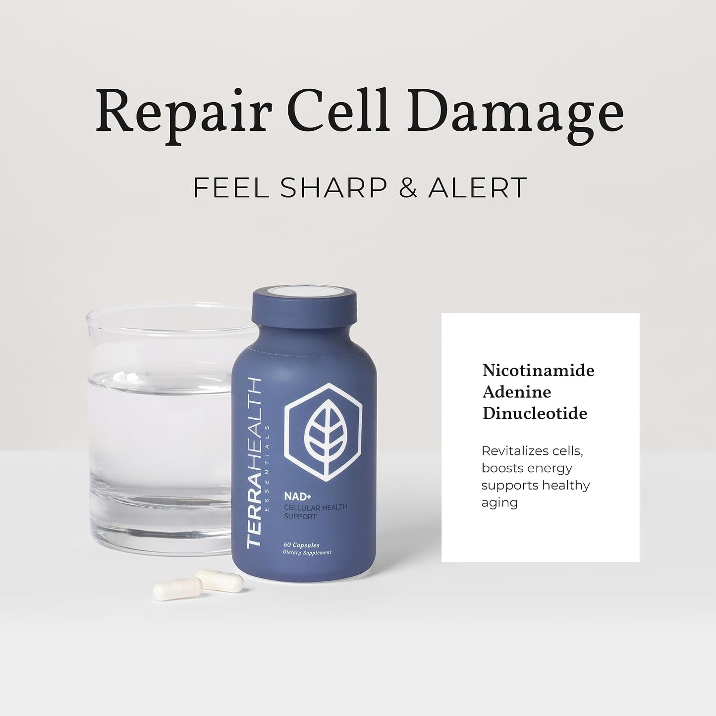 Terra Health Essentials NAD+ - Cellular Energy, Metabolic Repair, Healthy Aging of Heart, Brain & Muscle - All Natural, 30 Day Supply