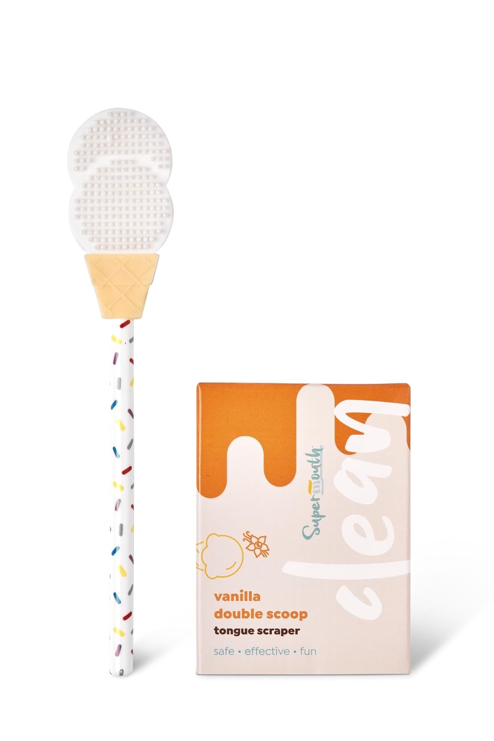SuperMouth Kids Tongue Scraper 6-12 for Bad Breath, Double Scoop Vanilla