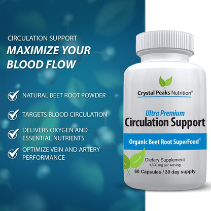 Pure Organic Beet Root Powder Extract - Blood Circulation, Promotes Arteries and Veins, Increase Nitric Oxide Production. 1300mg, 60 Veggie Capsules