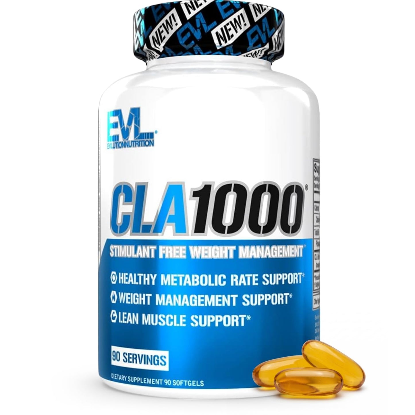 Evlution Conjugated Linoleic Acid CLA Supplement Nutrition Lean Muscle Mass Builder & Fat Burner for Men and Women - Stimulant-Free Safflower Based CLA 1000mg Blend Per Serving (90 Servings)