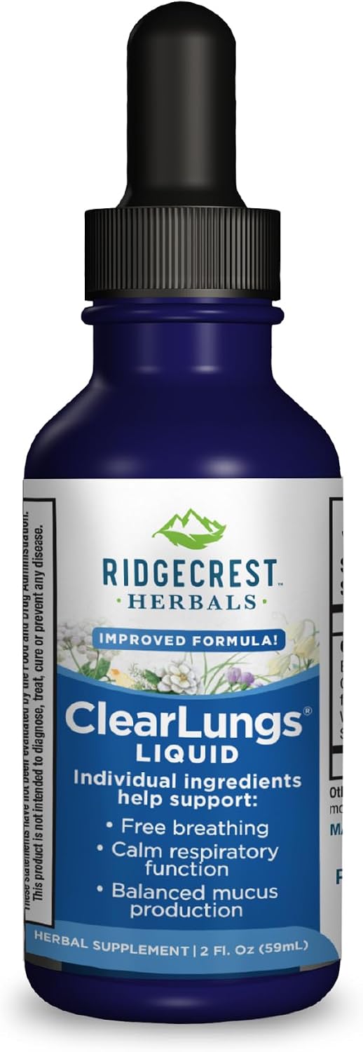 RidgeCrest Herbals ClearLungs Liquid Lung Support, Orange Flavor 2 fl oz | 29 Servings, Alcohol Free, for Adults and Kids, Natural Bronchial and Mucus Support, Nasal Wellness Herbal Formula