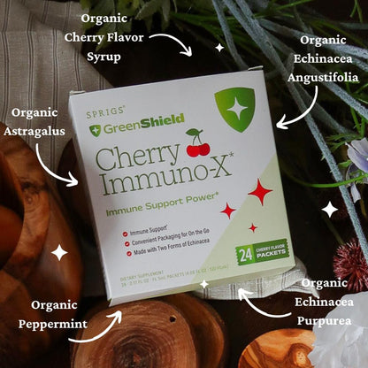 SPRIGS Cherry Immuno-X Immune Support Supplement with Herbal Extracts, Vitamin C, Elderberry & Antioxidants Daily Immune Defense for Energy, Wellness & Overall Health