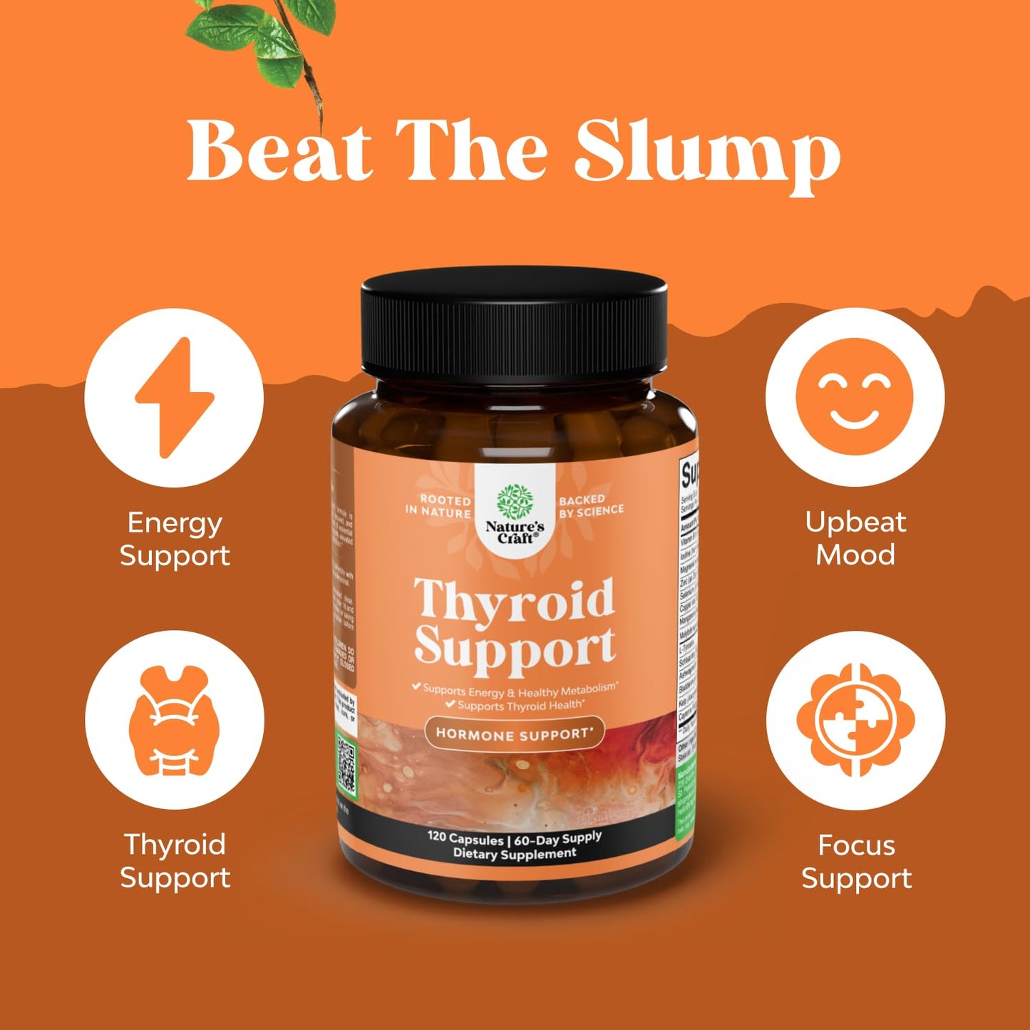 Natures Craft Herbal Thyroid Support Complex - Potent Kelp Iodine Supplement with L Tyrosine, Bladderwrack, Selenium & Ashwagandha for Hormone Balance - Mood & Energy Dietary Pills - 60 Count