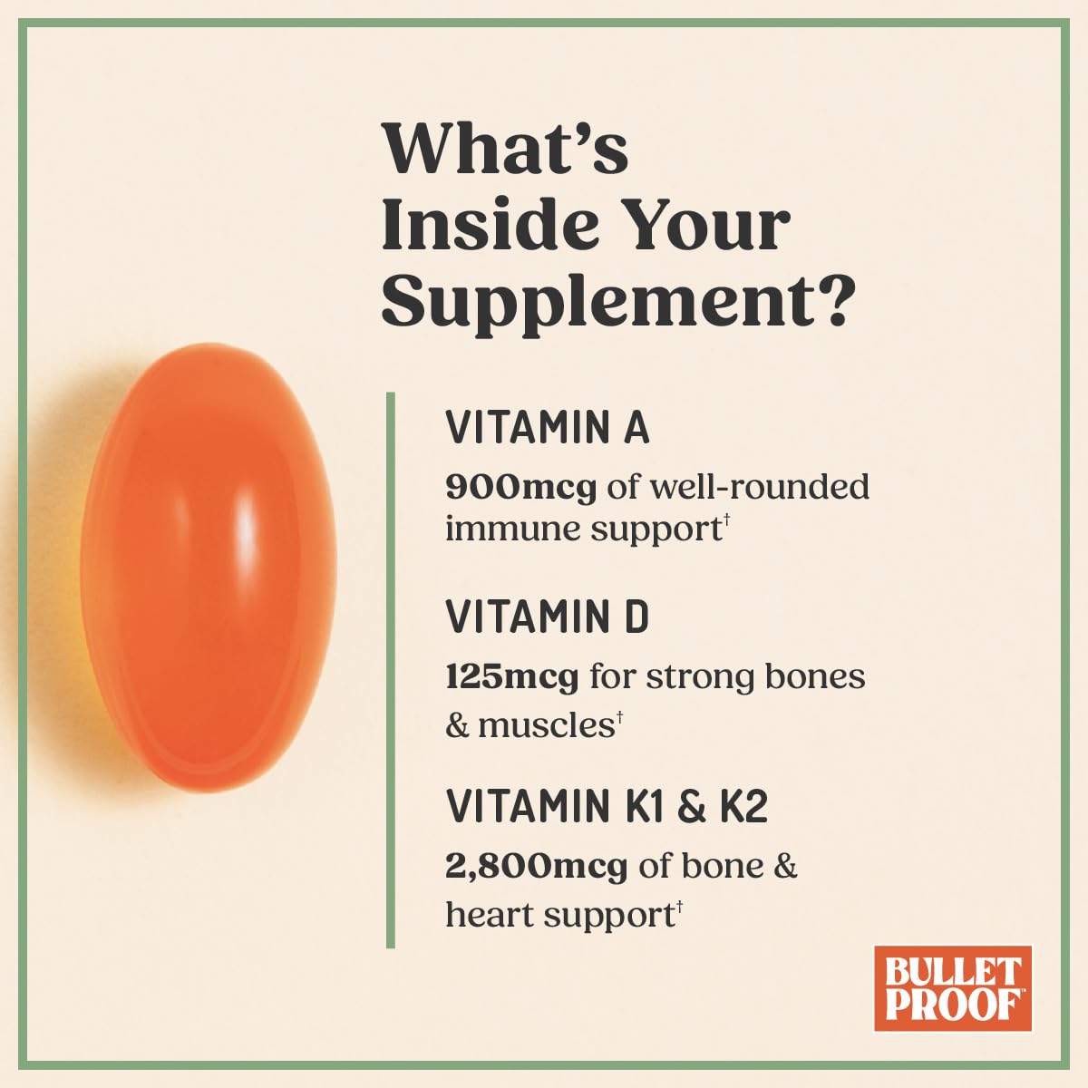 Bulletproof Vitamins A-D-K Softgels, 30 Count, Supplement for Heart, Bone Health and Immune Support