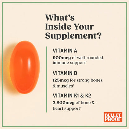 Bulletproof Vitamins A-D-K Softgels, 30 Count, Supplement for Heart, Bone Health and Immune Support
