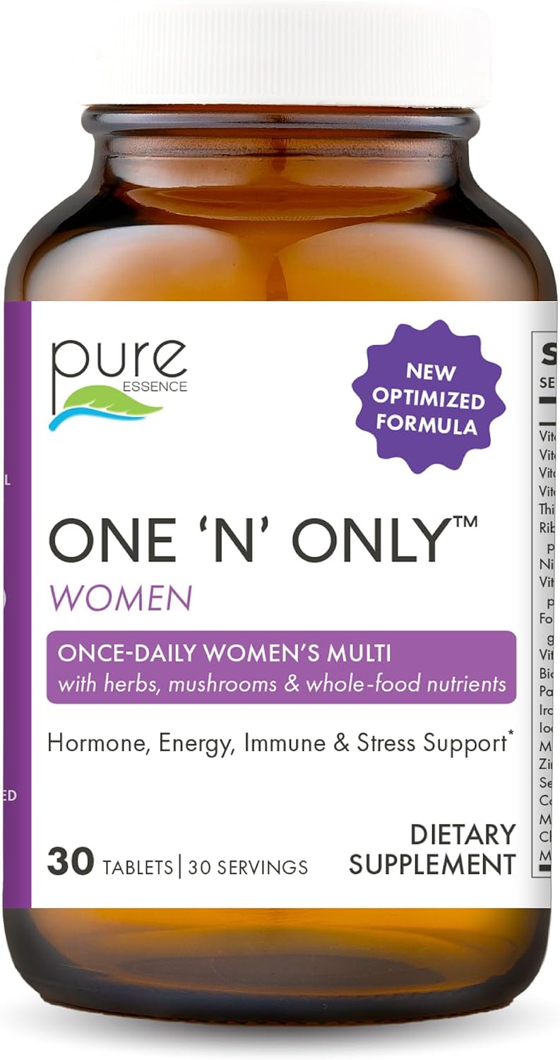 PURE ESSENCE LABS One N Only Multivitamin for Women, Natural One a Day Herbal Supplement with Vitamin D3, B12, and Biotin with Whole Foods, 30 Tablets