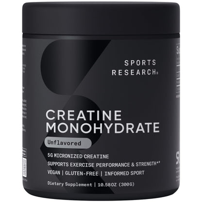 Sports Research Creatine Monohydrate - Gain Lean Muscle, Improve Performance and Strength and Support Workout Recovery* - 5 g Micronized Creatine - 17.64 oz