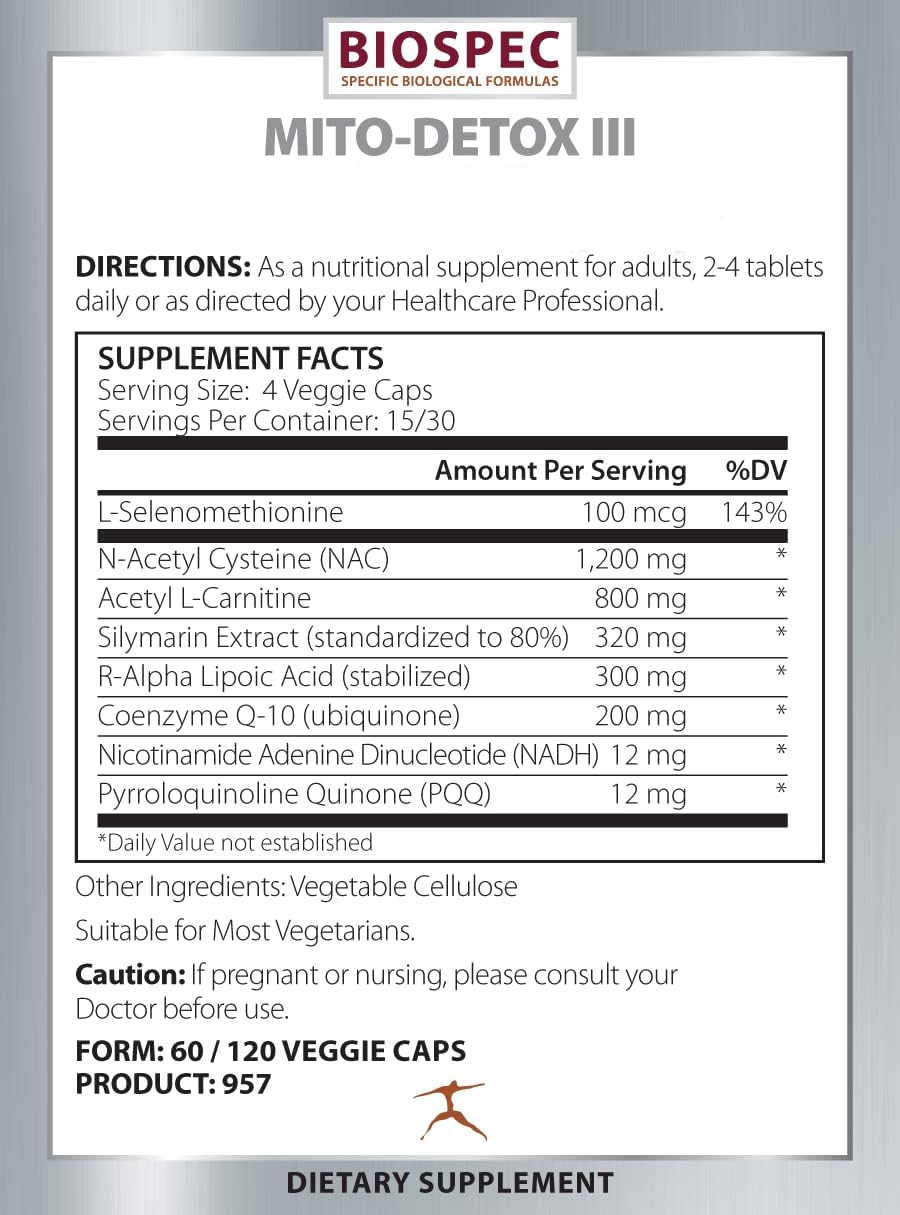BIOSPEC NUTRITIONALS Mito-Detox III - N-Acetyl Cysteine (NAC), Acetyl L-Carnitine, Alpha Lipoic Acid (ALA), Co-Q-10