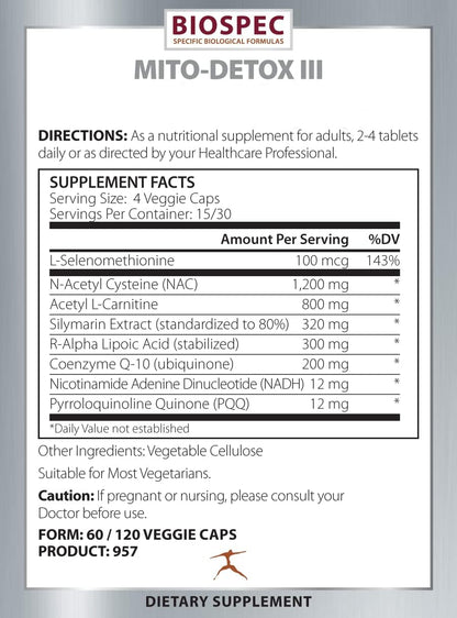 BIOSPEC NUTRITIONALS Mito-Detox III - N-Acetyl Cysteine (NAC), Acetyl L-Carnitine, Alpha Lipoic Acid (ALA), Co-Q-10