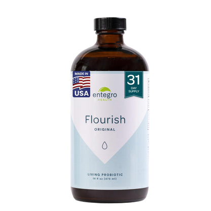 ENTEGRO Flourish Original Liquid Probiotic & Postbiotic Supplement, Plastic | 11 Live Cultures, Gut & Digestive Health For Women, Men & Kids, Organic, Vegan, Allergen Free, Non-GMO, USA Made, 16 fl oz