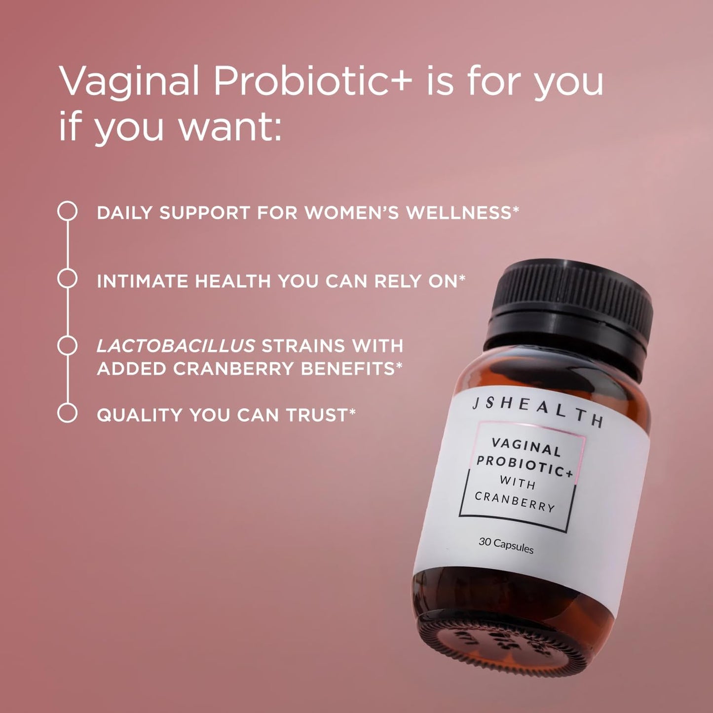 JSHealth Vaginal Probiotic for Women. Shelf-Stable Probiotic for Urinary and Vaginal Health. Cranberry and Lactobacillus Strains. Nutritionist-Formulated (30 Capsules)