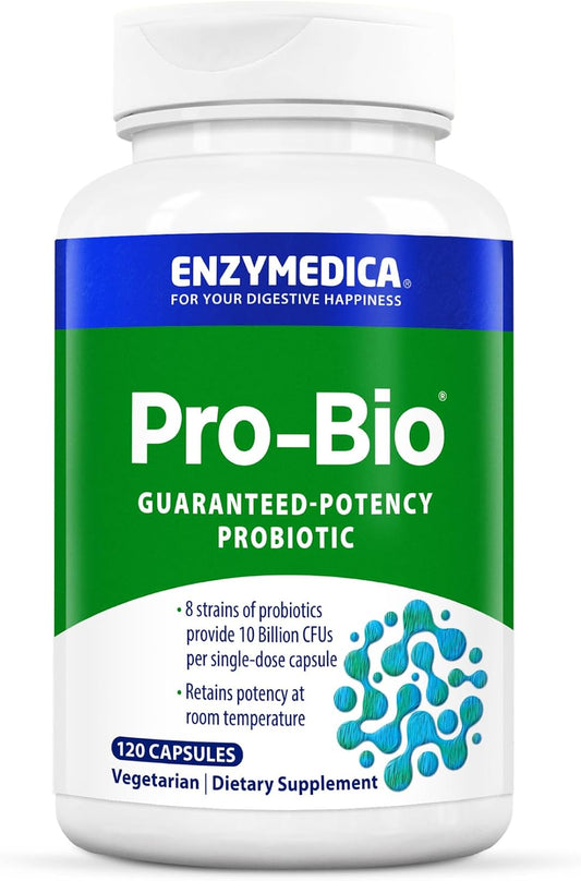 Enzymedica Pro-Bio Probiotic Supplement for Digestive & Gut Health - Daily Probiotic Capsules for Women & Men, 10 Billion CFU, Helps Reduce Gas & Bloating, Stomach Acid Resistant - 120 Caps