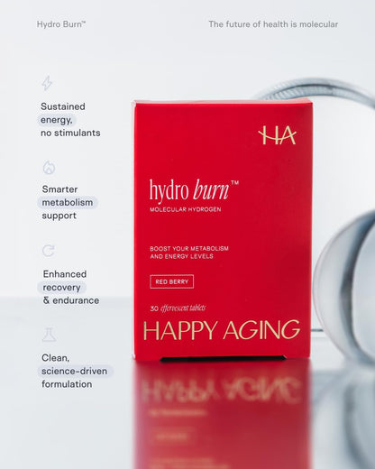 Happy Aging Hydro Burn H2 Molecular Hydrogen Water Tablets|Clean Energy & Metabolic Support| Molecular Hydrogen with Magnesium| Fast-Dissolving, Keto Antioxidant|30 Red Berry Tablets