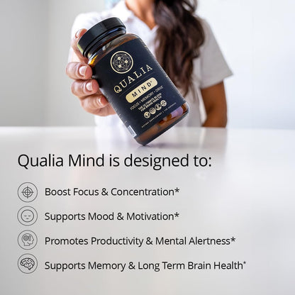 Qualia Mind | The Ultimate Blend for Brain Health* | Doctor-Formulated Nootropic to Fuel Focus & Concentration* | Supports Long Term Brain Health| Maintain Drive & Productivity